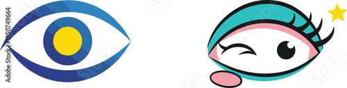 Eye icons, abstract vision design, cartoon winking illustration, black outline, expression symbol, visual branding, emotion concept, gaze badge