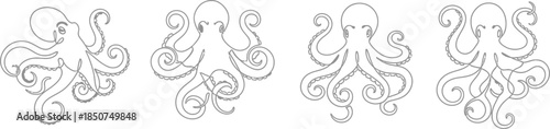Four octopus line art