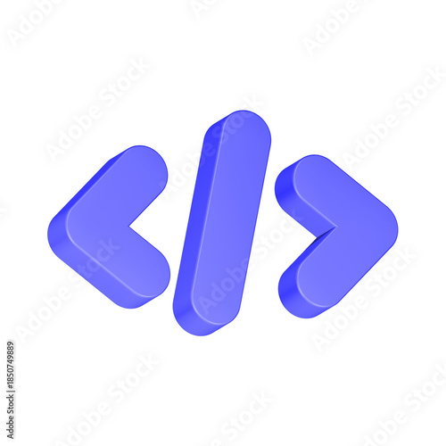 angle brackets 3d rendering icon blue color