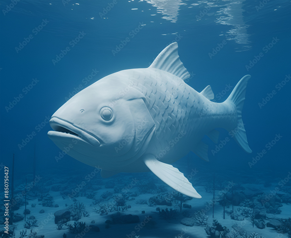 Fototapeta premium Serene Depths: Large White Fish in Blue Ocean