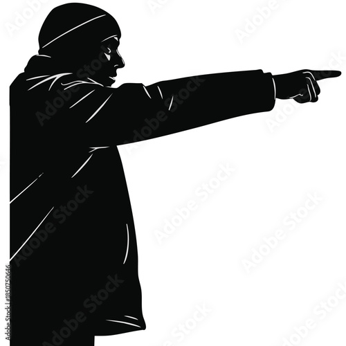 Man Pointing Finger Forward Silhouette - Direction Guidance Business Concept.