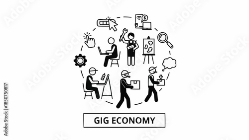 Gig Economy Concept Illustrating Freelance Work and Diverse Professions.