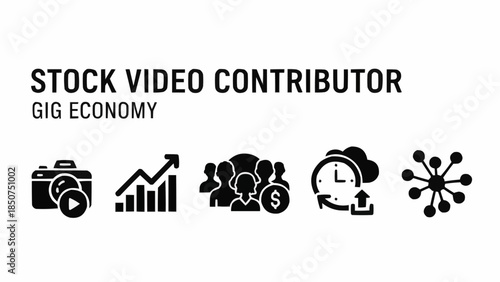 Stock Video Contributor Gig Economy Icons Representing Business Growth and Collaboration.