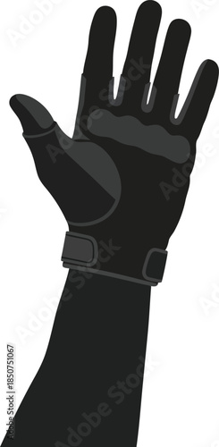 Black gloved hand raised