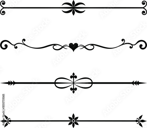 floral decorative edging, flower border EPS, ornamental floral trim/ floral flourish border/ floral decorative motif/ flower line border/ floral scroll motif/ decorative flower illustration