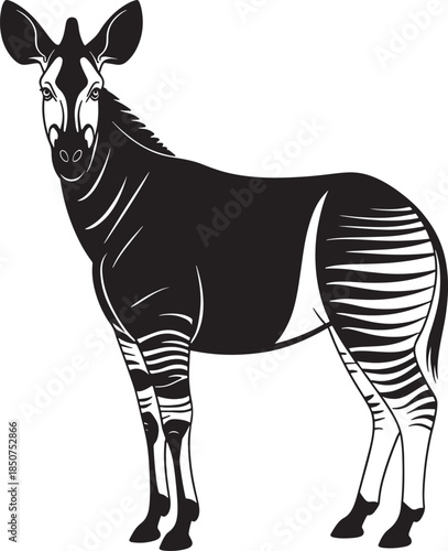 zebra standing alone looking ahead with white markings on body