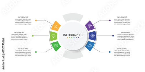 Vector infographic label design with circle infographic template design and 6 options or steps.