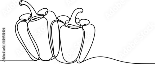 Three Bell Peppers Drawn in Black Line black and white
