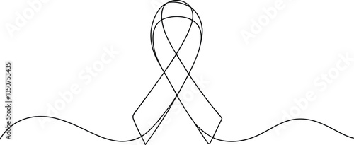 Ribbon symbol with wavy lines on a white background