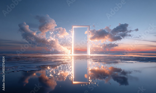 Wallpaper Mural Surreal glowing door portal in dramatic sunset clouds over ocean symbolizing hope and opportunity Torontodigital.ca