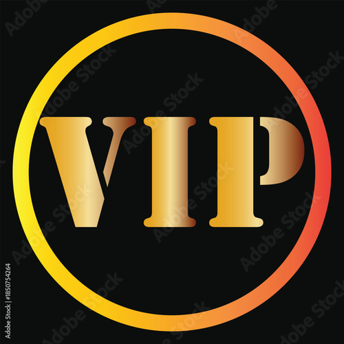 A golden "VIP" text is prominently displayed within a vibrant gradient circular frame on a dark background, symbolizing exclusivity and premium status.
