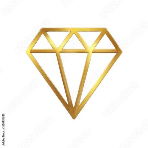 A minimalist and elegant graphic illustration of a diamond icon rendered in a polished gold metallic finish. The design features clean, sharp geometric lines that form a classic brilliant-cut shape, 