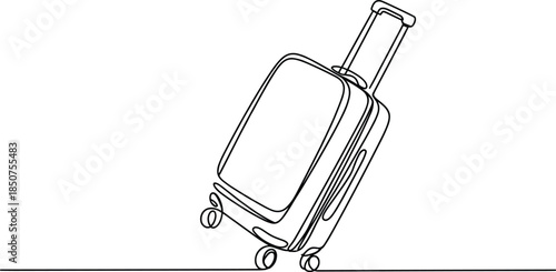 Black and white line of a rolling suitcase with handle extended
