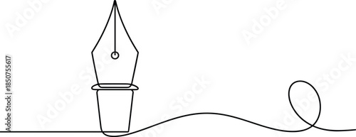 Black and white fountain pen with inkwell and looped line