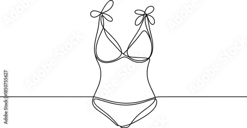 Black and white line of a swimsuit with bows on the straps