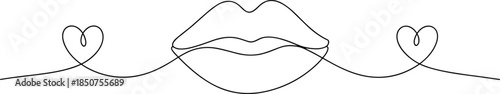 Black and white line of lips with hearts line lips