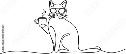 Cat with Sunglasses Drinking Coffee steam
