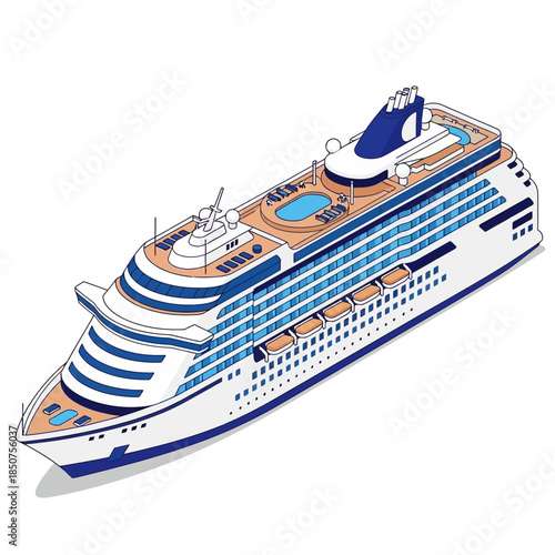 Luxury Cruise Ship Sailing on the Open Sea with Swimming Pool and Deck.