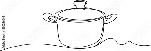 Black and white line of a pot with a lid and handles