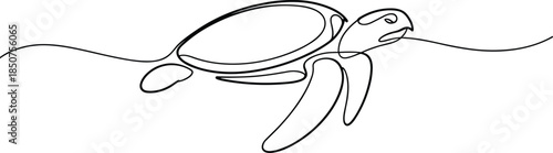 Black and white line of a sea turtle swimming line black and white 1