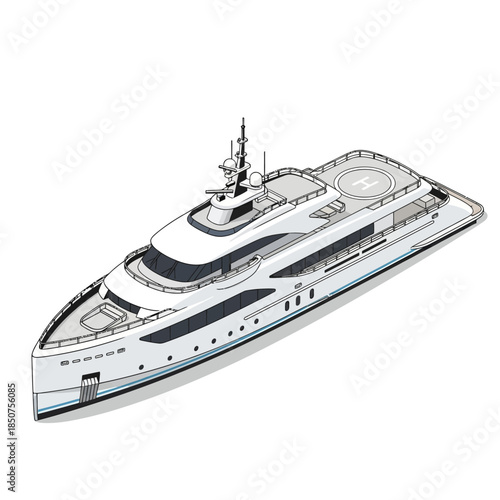 Luxury Yacht with Helipad and Sleek Design.