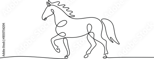 Black and white line of a horse running on ground line horse