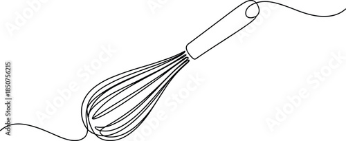 Black and white wire whisk with handle and cord kitchen tool