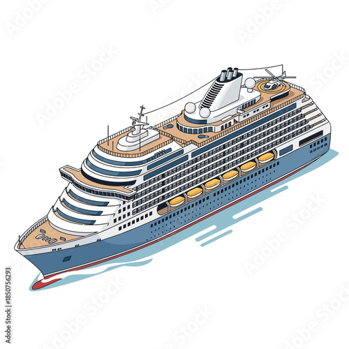 Modern Cruise Ship Sailing on the Open Sea Illustration.