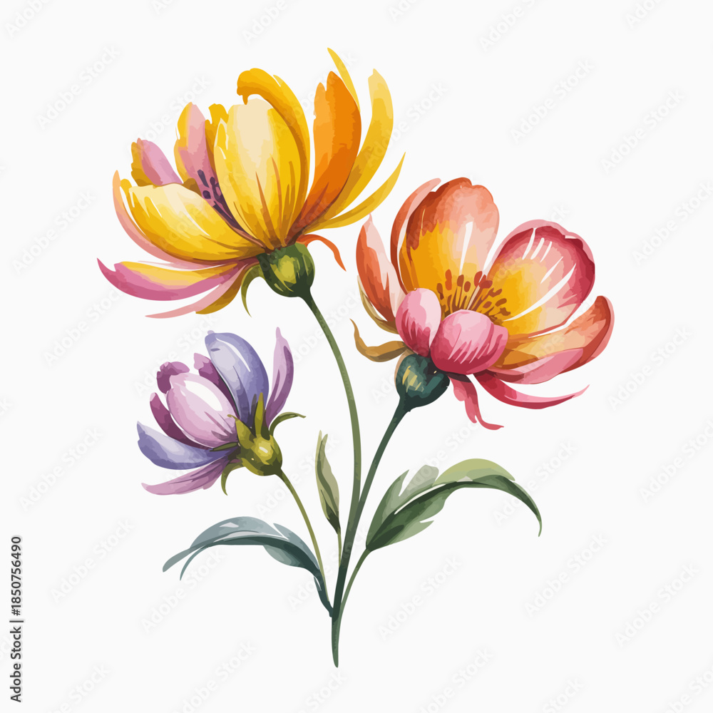 Fototapeta premium This beautiful bouquet features vibrant flowers with a combination of colors and shapes, creating a joyful and lively atmosphere perfect for decoration or inspiration.