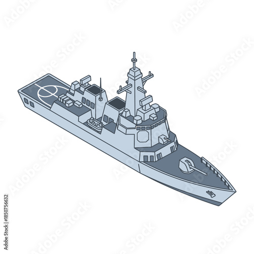 Modern Warship Illustration with Advanced Naval Technology.