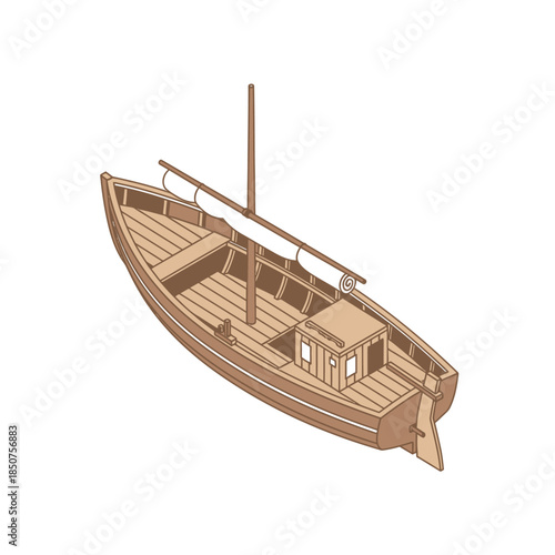 Vintage Wooden Sailboat Illustration Isolated on White Background.