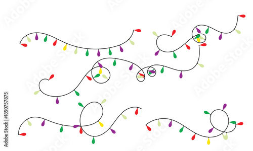 Colorful Christmas Lights Garland on White Background Keywords: christmas lights, garland, string
