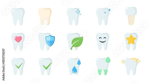 Dental Care Icons: A collection of meticulously crafted, friendly icons representing various aspects of oral health and dental care, ideal for educational or promotional content. 