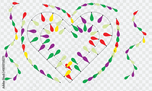 Heart Shape with Colorful Christmas Lights on Transparent Background Keywords: christmas lights