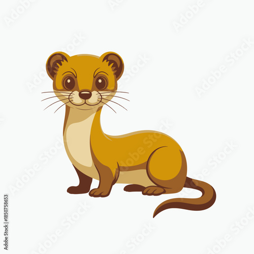 A cheerful cartoon weasel with a warm smile sits cutely, designed to bring joy and playfulness. Its cartoonish style appeals to children and animal lovers alike.