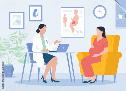 A nurturing and professional image of a doctor consulting a pregnant woman, symbolizing care, health, and maternal guidance in prenatal health awareness.