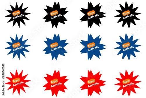 Set of new arrival tag icons, NEW sticker set material jagged discount special price campaign fair decoration decorative seal stamp spiky pop stylish simple. sale sticker, price sticker