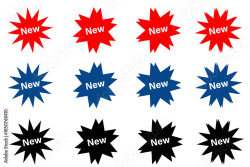 NEW sticker set material jagged discount special price campaign fair decoration decorative seal stamp spiky pop stylish simple Set of new arrival tag icon. sale sticker, price sticker