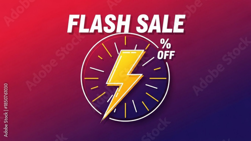 Vibrant flash sale advertisement with yellow lightning bolt on gradient background