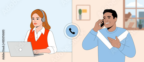 A professional woman wearing a headset speaks on the phone, working on her laptop, illustrating the modern workplace's communication and engagement aspects.