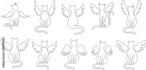 Winged cat outline art