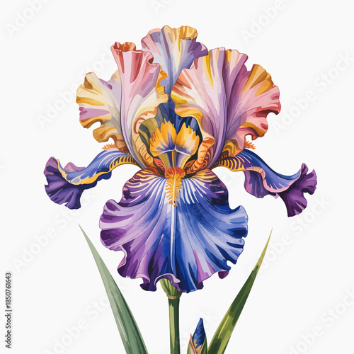 A beautifully detailed iris flower featuring an array of vibrant colors showcases nature's artistry, celebrating the beauty of flora and the joy it brings.