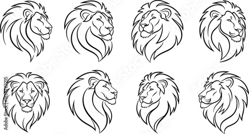 Lion head line art set