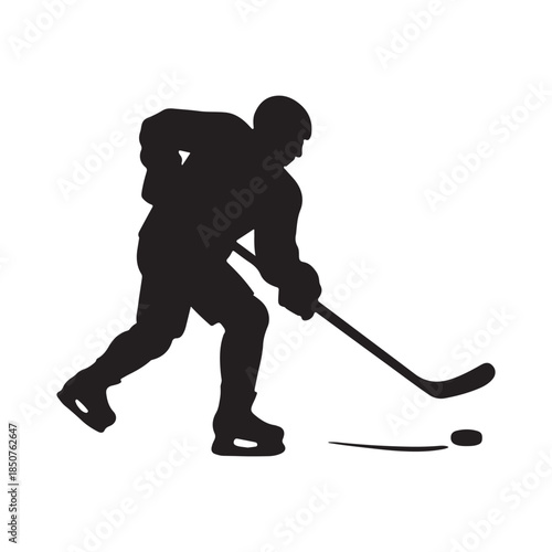 Dynamic Ice Hockey Player Silhouette with Puck Vector Illustration