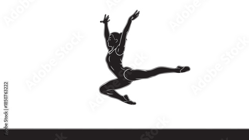 Dynamic Ballet Dancer Jumping in Midair on White Background