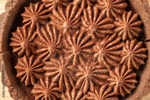 生チョコ, 生チョコタルト, タルトケ－キ, チョコレ－ト, 焼き菓子, スイ－ツ, デザ－ト, 甘い, 自家製, クリ－ム, アップ, 俯瞰, ウッド