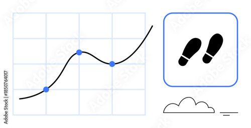 Growth analysis. Graph data trends alongside a footstep tracking icon. Growth through progress ation and path tracking. For business, data insights, tracking, analytics, future projection