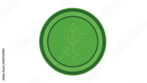 A green coin with a dollar sign is shown on a white background.