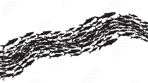 School of Fish Swimming in a Wavy Formation on Transparent Background