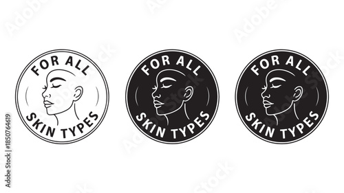 Cosmetic badges with face illustrations in minimalist style with simple typography in black and white colors for beauty branding